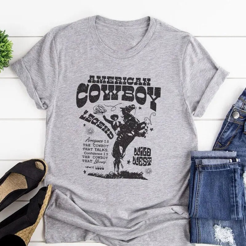 American CowGirl 70s Retro Oversized T Shirt Western Cowgirl Vintage - Image #2
