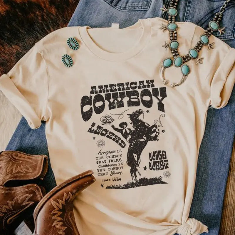 American CowGirl 70s Retro Oversized T Shirt Western Cowgirl Vintage - Image #3