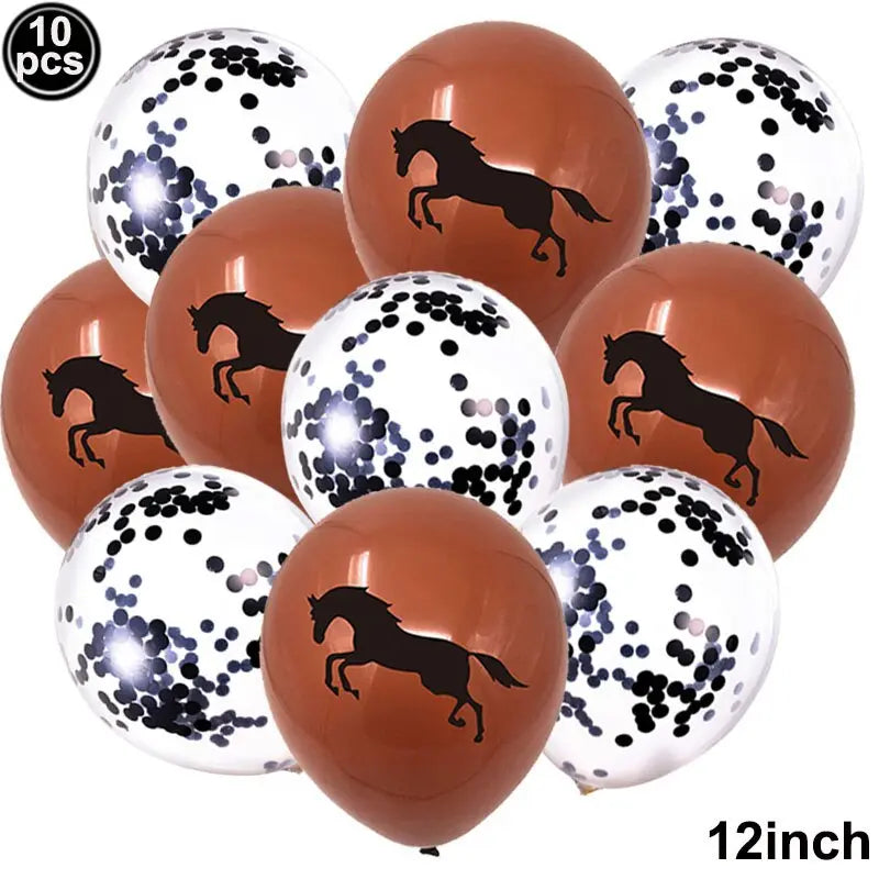 10pcs Horse Balloons Set Party Decor Confetti Sequin Balloons Foil Latex Party Balloons Kid Aldult Cowboy Cowgirl Birthday Party - Image #24