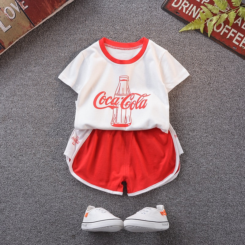 Toddler Boys Girls Clothes Sets Fashion Summer Children Kids Cotton Cola Printed T-Shirt Short 2Pcs/Sets Infants Tracksuits