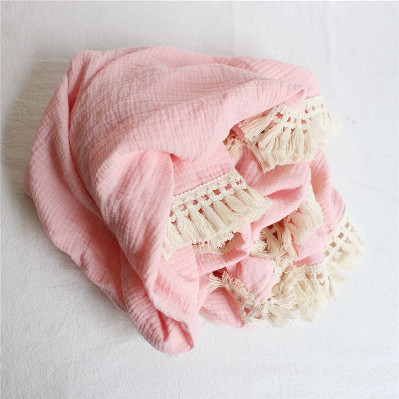 Baby Blanket Fringe Swaddle Baby Blankets Newborn Toddler Infant Baby Boy/girl Blanket Muslin Swaddle Bath