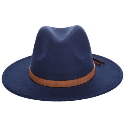 Women Wide Brim Wool Felt country Fedora Hats Panama Style Ladies Cowgirl Sunshade Cap