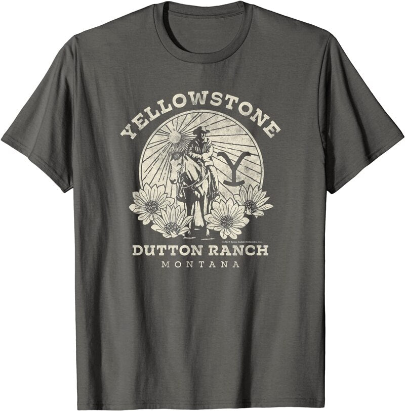 Yellowstone Dutton Ranch T Shirt Men Solo Horseback Rider T Shirts