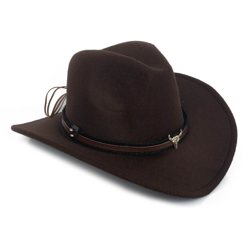 New West Country Cowboy Hat Fashion Wool Felt Hat Metal Bull Head Decoration Sombrero Western Man