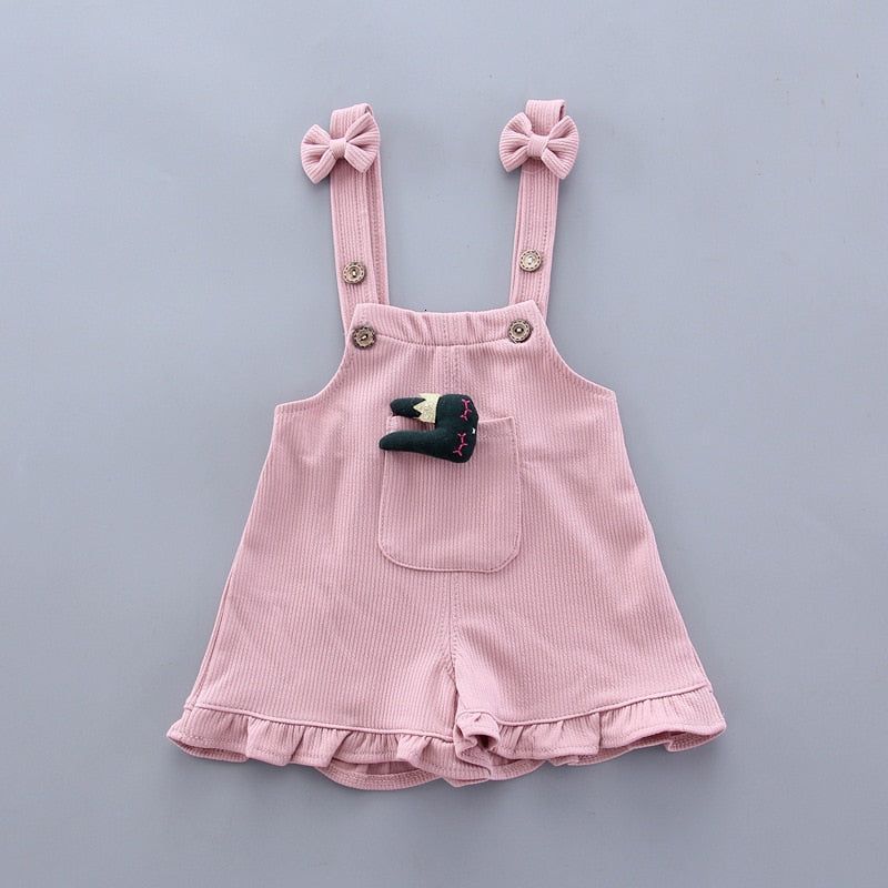 Summer Children Clothing Baby Cute  Girls Casual T-Shirts Bib Shorts 2Pcs/Set Toddler Cartoon Fashion Cotton Infant Clothes Suit