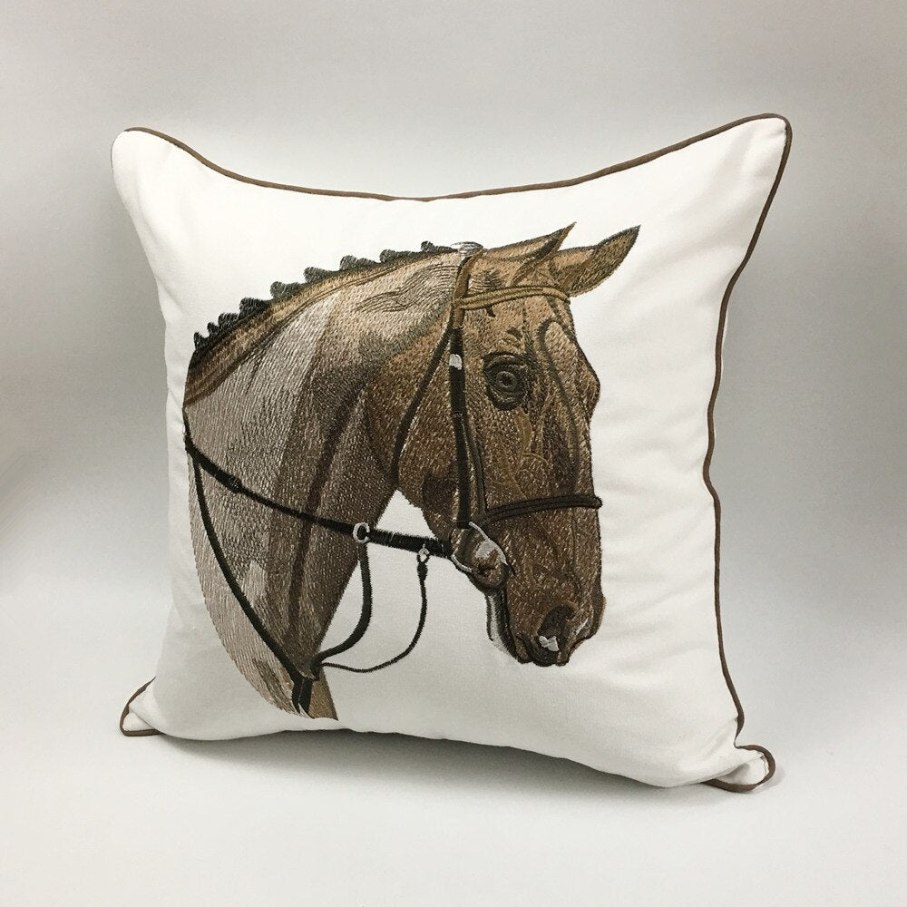 High Quality Country Embroidery Horse Designer Pillow Cover Sofa Cushion