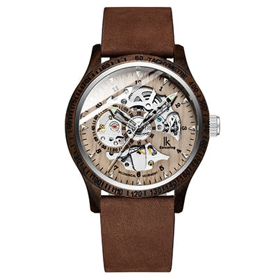 Colouring Men Watch Fashion Casual Wooden Case Crazy Horse Leather Strap Wood Watch