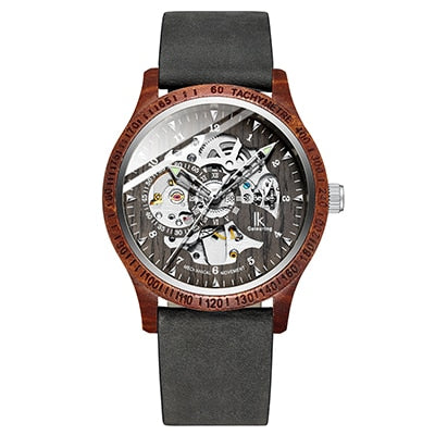 Colouring Men Watch Fashion Casual Wooden Case Crazy Horse Leather Strap Wood Watch