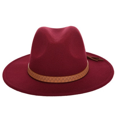 Women Wide Brim Wool Felt country Fedora Hats Panama Style Ladies Cowgirl Sunshade Cap