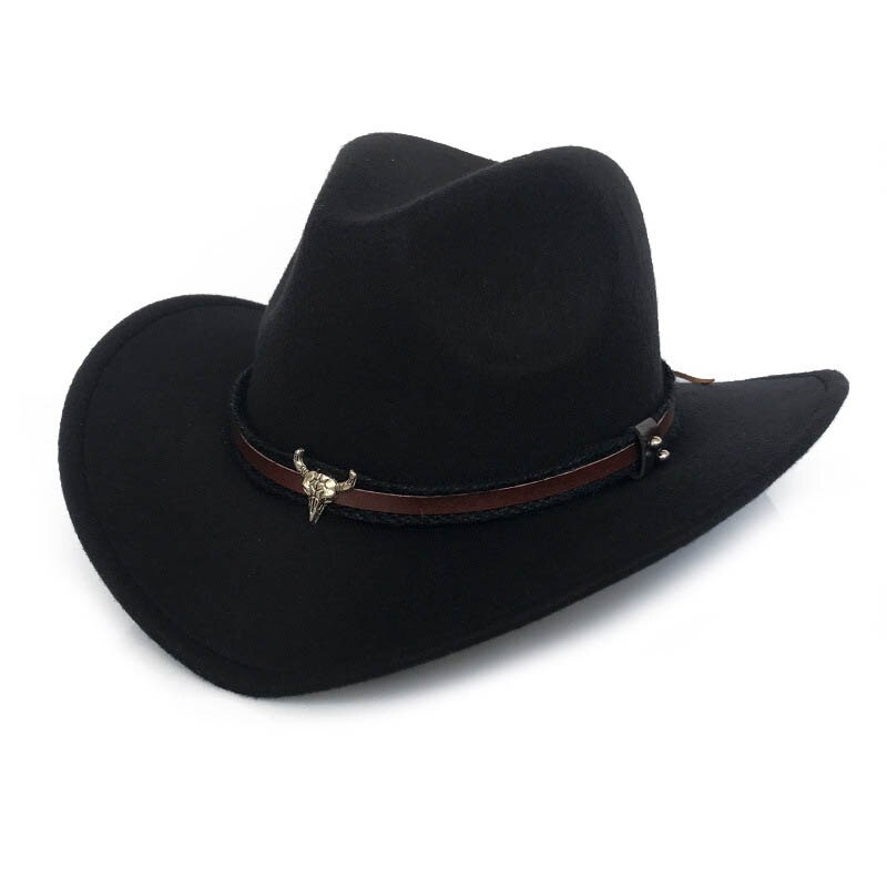 New West Country Cowboy Hat Fashion Wool Felt Hat Metal Bull Head Decoration Sombrero Western Man