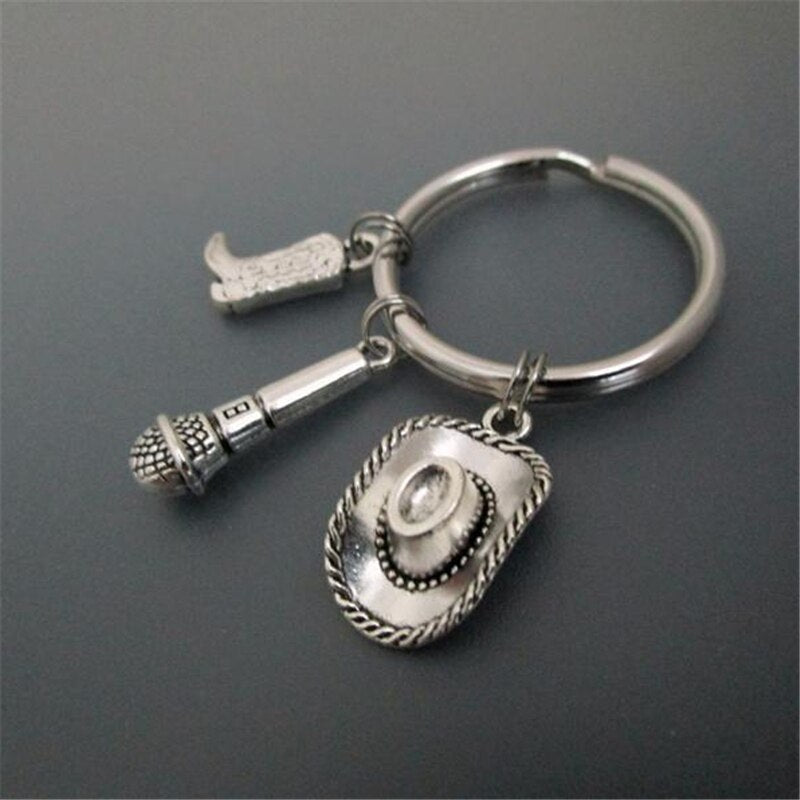 Country Music Keychain Microphone Key Ring Cowboy