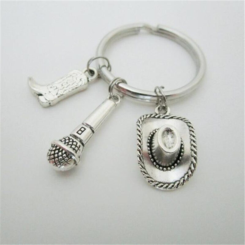 Country Music Keychain Microphone Key Ring Cowboy