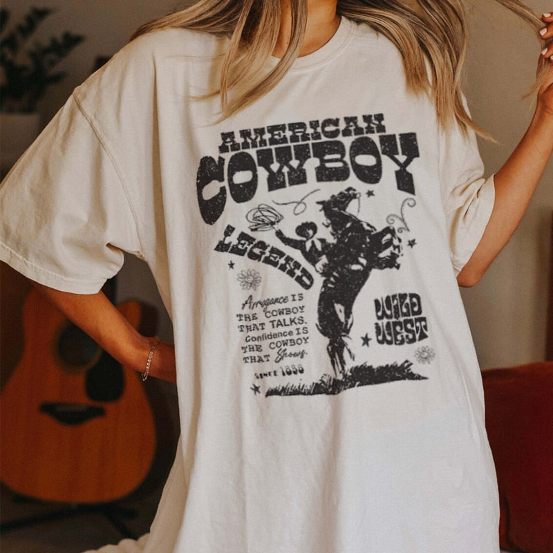 American CowGirl 70s Retro Oversized T Shirt Western Cowgirl Vintage