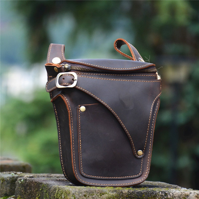 Retro crazy horse cowhide men's waist pack casual high-quality natural genuine leather motorcycle belt bag runner phone bag