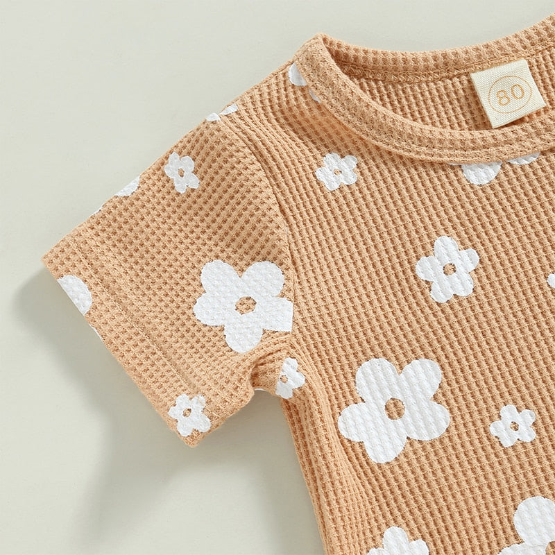 2023-02-11 Lioraitiin 0-18M Infant Baby Girl 2Pcs Summer Outfits Short Sleeve Waffle Knit Floral T-shirt Shorts Set