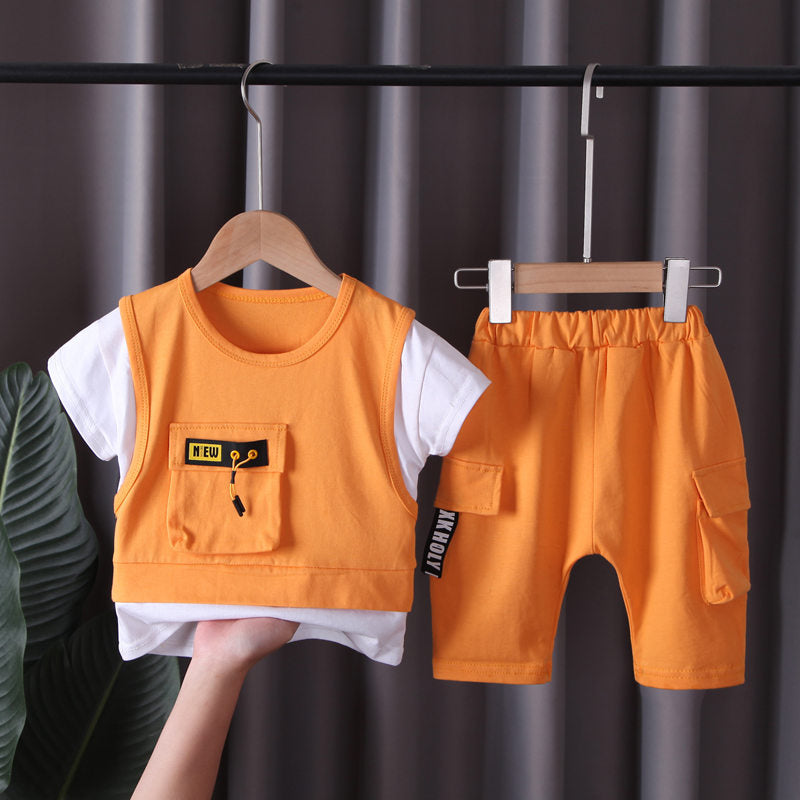 New Children Cotton Clothes Summer Baby Boys Patchwork T Shirts Shorts Pants 2Pcs/sets Infant Kids Toddler Tracksuits 0-5 Years