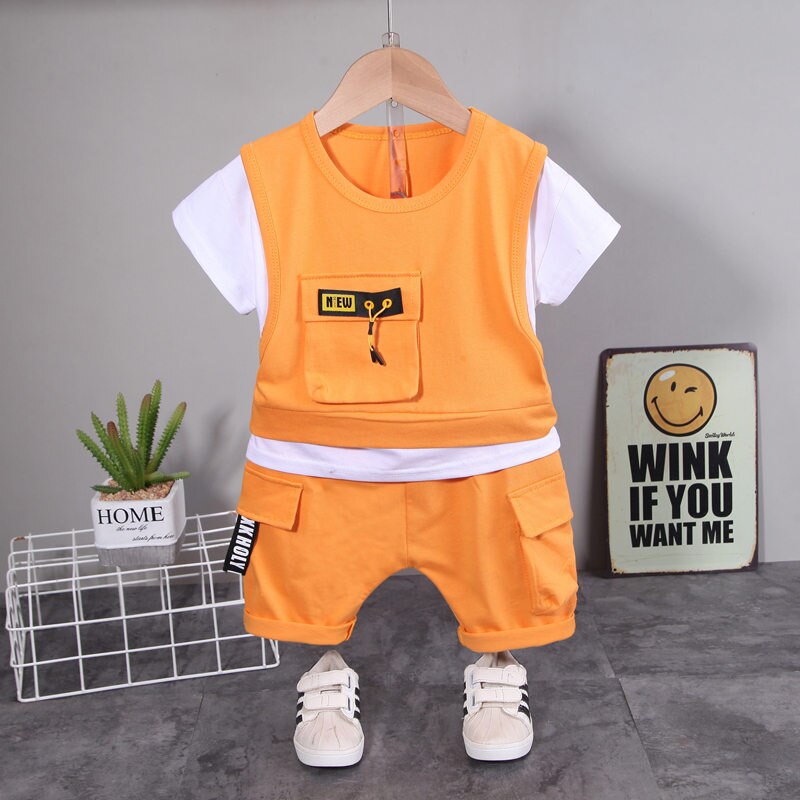 New Children Cotton Clothes Summer Baby Boys Patchwork T Shirts Shorts Pants 2Pcs/sets Infant Kids Toddler Tracksuits 0-5 Years