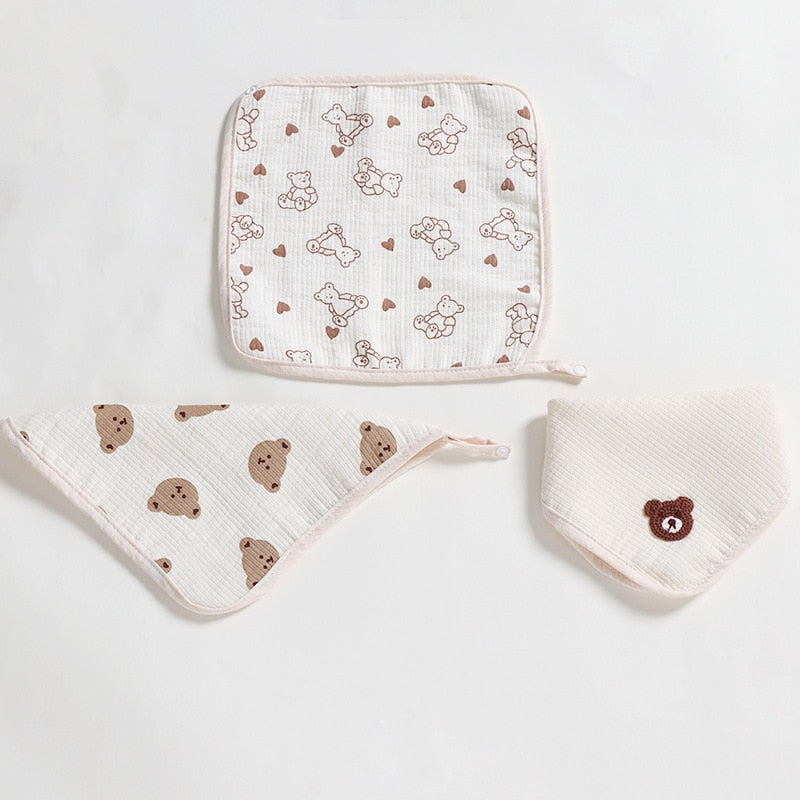 Dual-use Country Baby Bib Handkerchief Newborn Saliva Towel Triangle Feeding Cotton Burp Cloths Kerchief Cartoon Bear Bandana