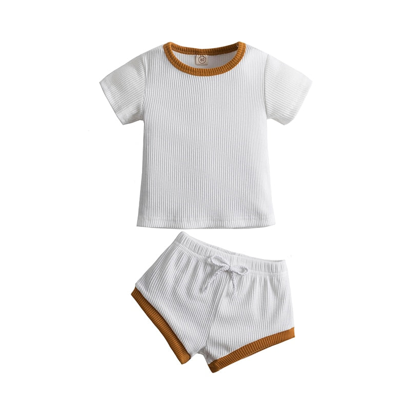 Newborn Baby Girls Boys Clothes Cotton Casual Short Sleeve Tops T-shirt+Shorts Ribbed Knitt Tracksuits Toddler Infant Outfit Set