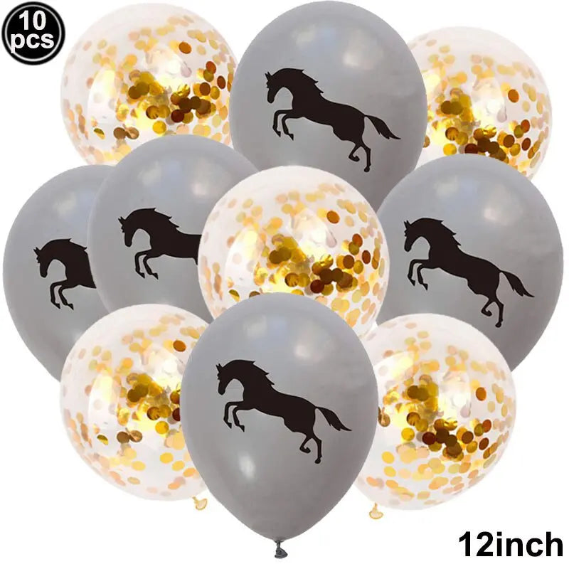 10pcs Horse Balloons Set Party Decor Confetti Sequin Balloons Foil Latex Party Balloons Kid Aldult Cowboy Cowgirl Birthday Party - Image #16