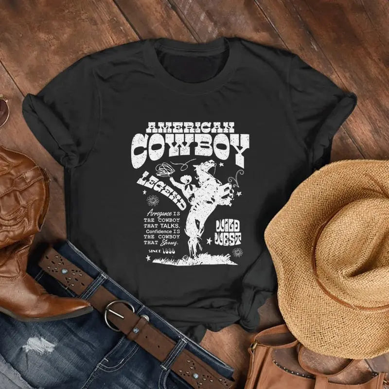 American CowGirl 70s Retro Oversized T Shirt Western Cowgirl Vintage - Image #4