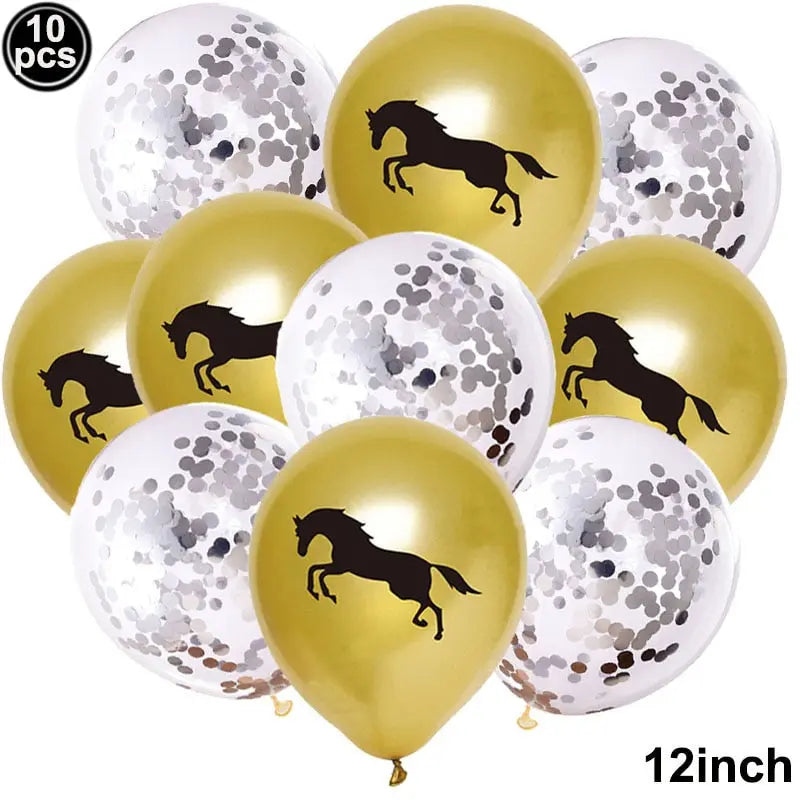 10pcs Horse Balloons Set Party Decor Confetti Sequin Balloons Foil Latex Party Balloons Kid Aldult Cowboy Cowgirl Birthday Party - Image #10