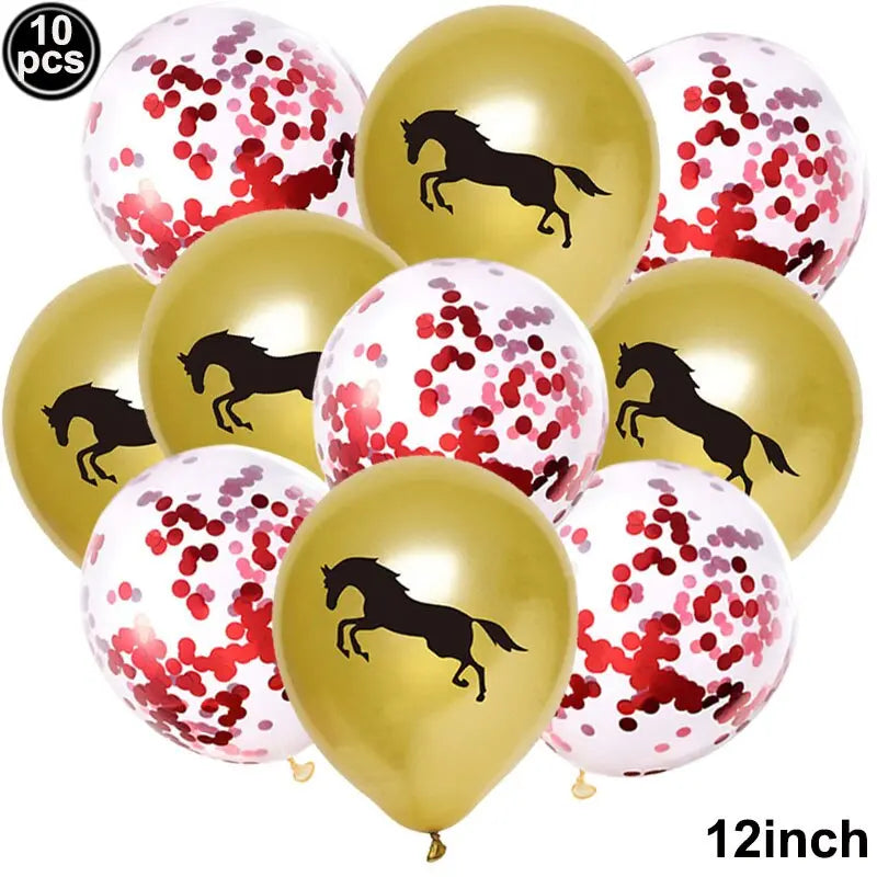 10pcs Horse Balloons Set Party Decor Confetti Sequin Balloons Foil Latex Party Balloons Kid Aldult Cowboy Cowgirl Birthday Party - Image #18