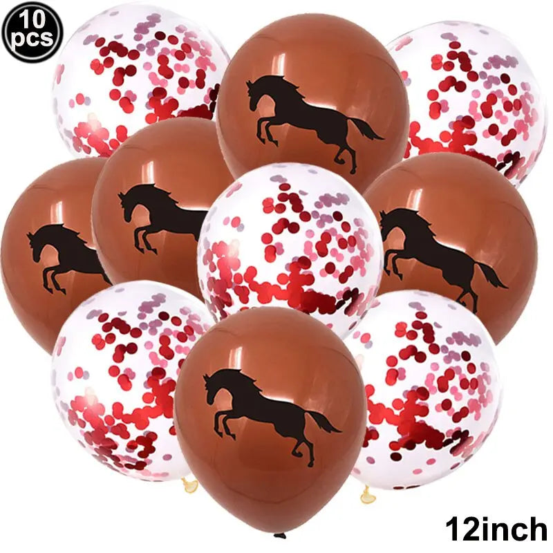 10pcs Horse Balloons Set Party Decor Confetti Sequin Balloons Foil Latex Party Balloons Kid Aldult Cowboy Cowgirl Birthday Party - Image #12