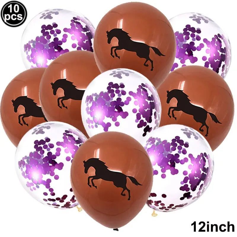 10pcs Horse Balloons Set Party Decor Confetti Sequin Balloons Foil Latex Party Balloons Kid Aldult Cowboy Cowgirl Birthday Party - Image #23