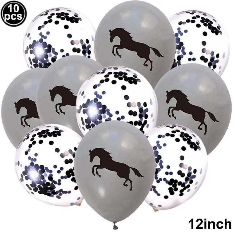 10pcs Horse Balloons Set Party Decor Confetti Sequin Balloons Foil Latex Party Balloons Kid Aldult Cowboy Cowgirl Birthday Party - Image #3
