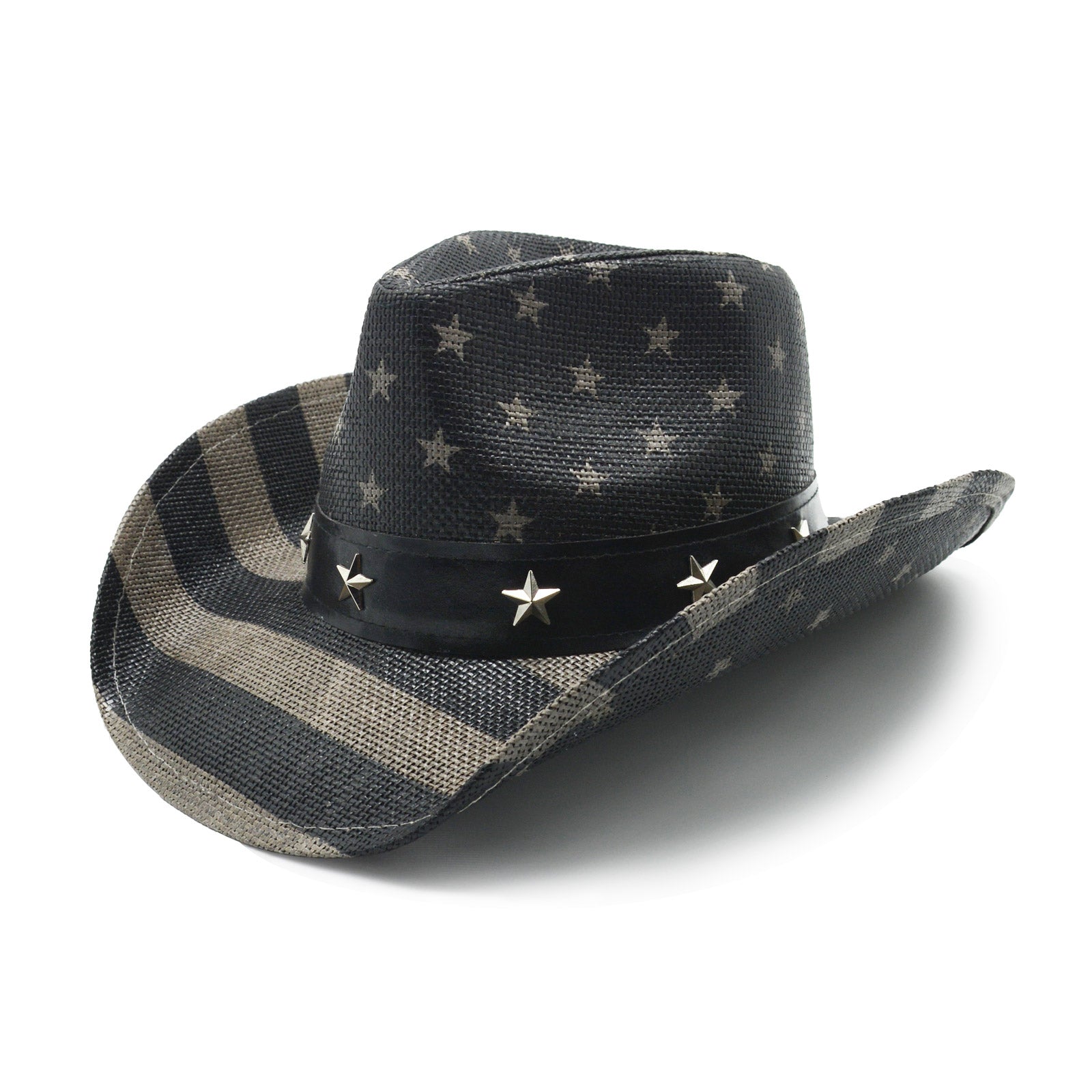 Fluffy Sense Vintage USA American Flag Cowboy Hat Classic Western Style Cowboy Cowgirl Hat (Classic Black and White)
