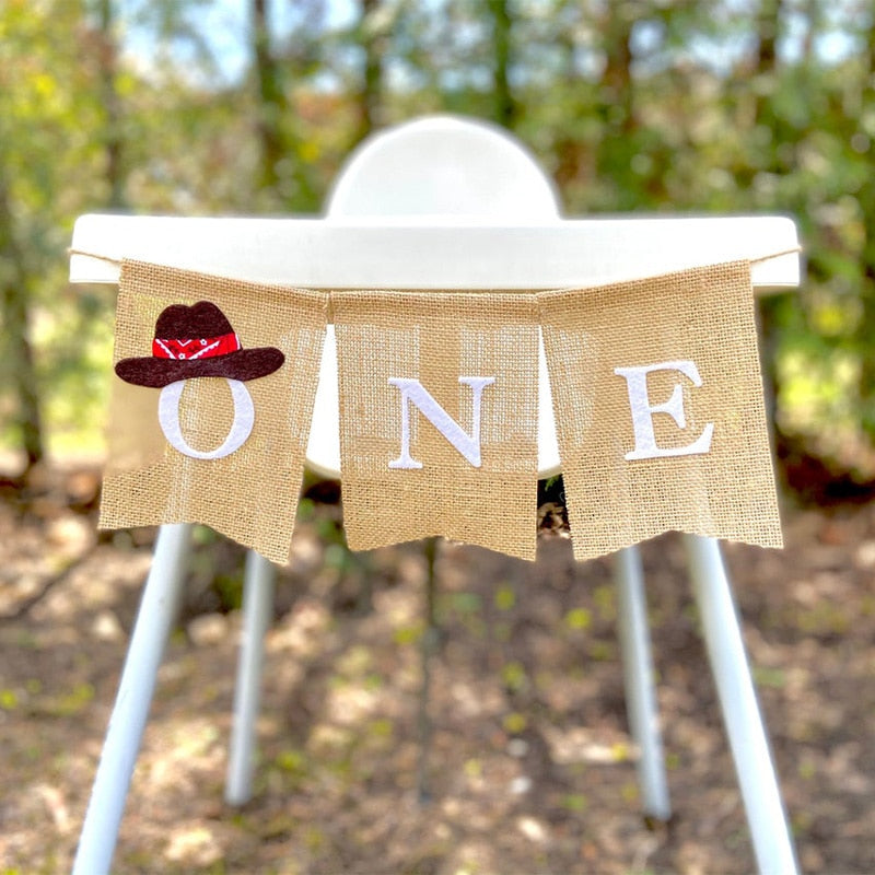 Western COWBOY Cowgirl Rodeo Country Farm Barnyard Theme one year old 1st first Birthday party decoration gift Highchair Banner