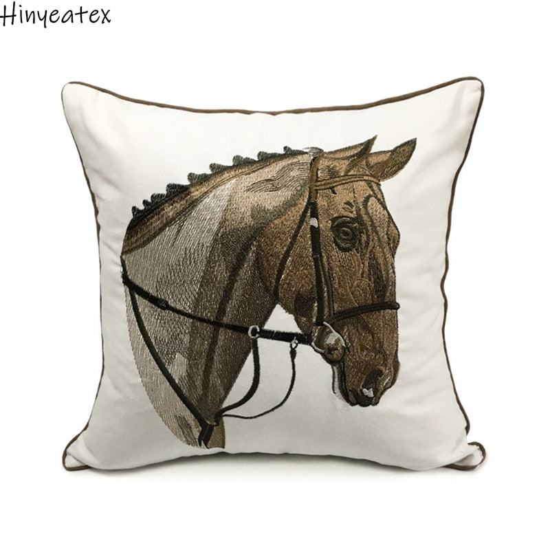 High Quality Country Embroidery Horse Designer Pillow Cover Sofa Cushion