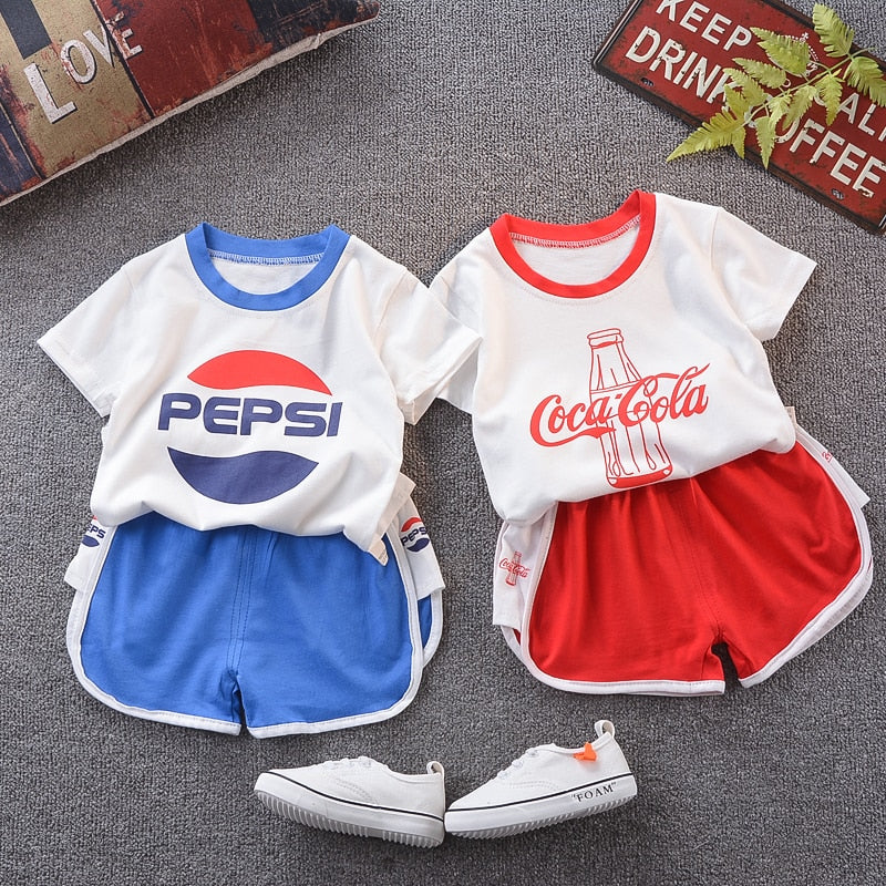 Toddler Boys Girls Clothes Sets Fashion Summer Children Kids Cotton Cola Printed T-Shirt Short 2Pcs/Sets Infants Tracksuits