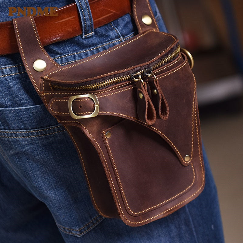Retro crazy horse cowhide men's waist pack casual high-quality natural genuine leather motorcycle belt bag runner phone bag