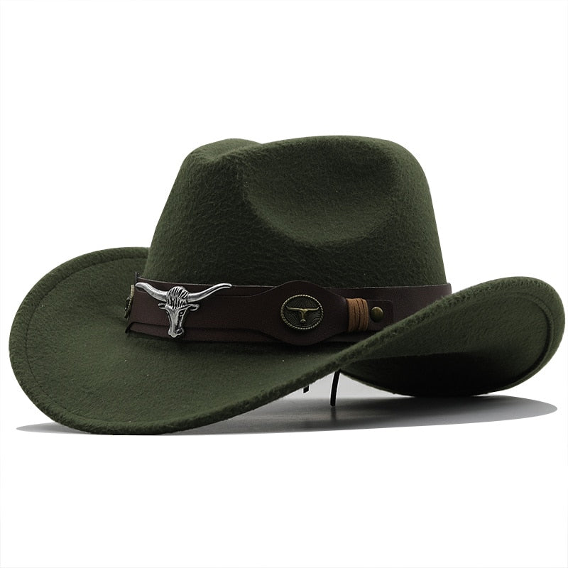 Simple Wome Men Red Wool Chapeu Western Cowboy Hat Gentleman Jazz Sombrero Hombre Cap Dad Cowgirl Hats Size 56-58cm
