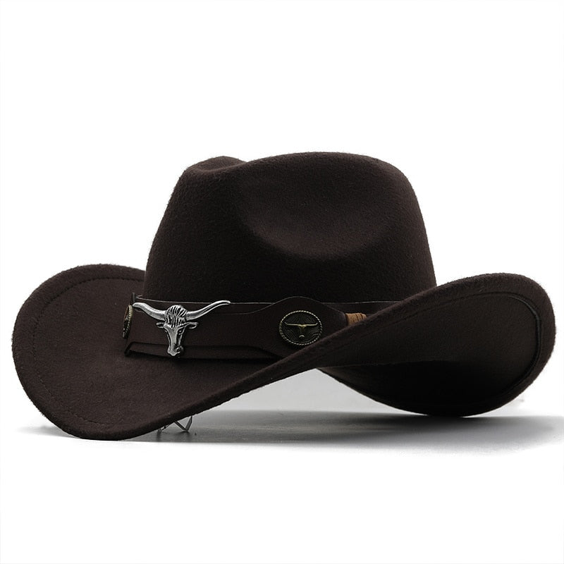 Simple Wome Men Red Wool Chapeu Western Cowboy Hat Gentleman Jazz Sombrero Hombre Cap Dad Cowgirl Hats Size 56-58cm